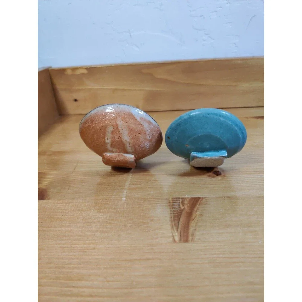 Lot Of 2 Hopi Pottery Ladle Spoon Set Beautifully Shaped Polished Peach Blue
